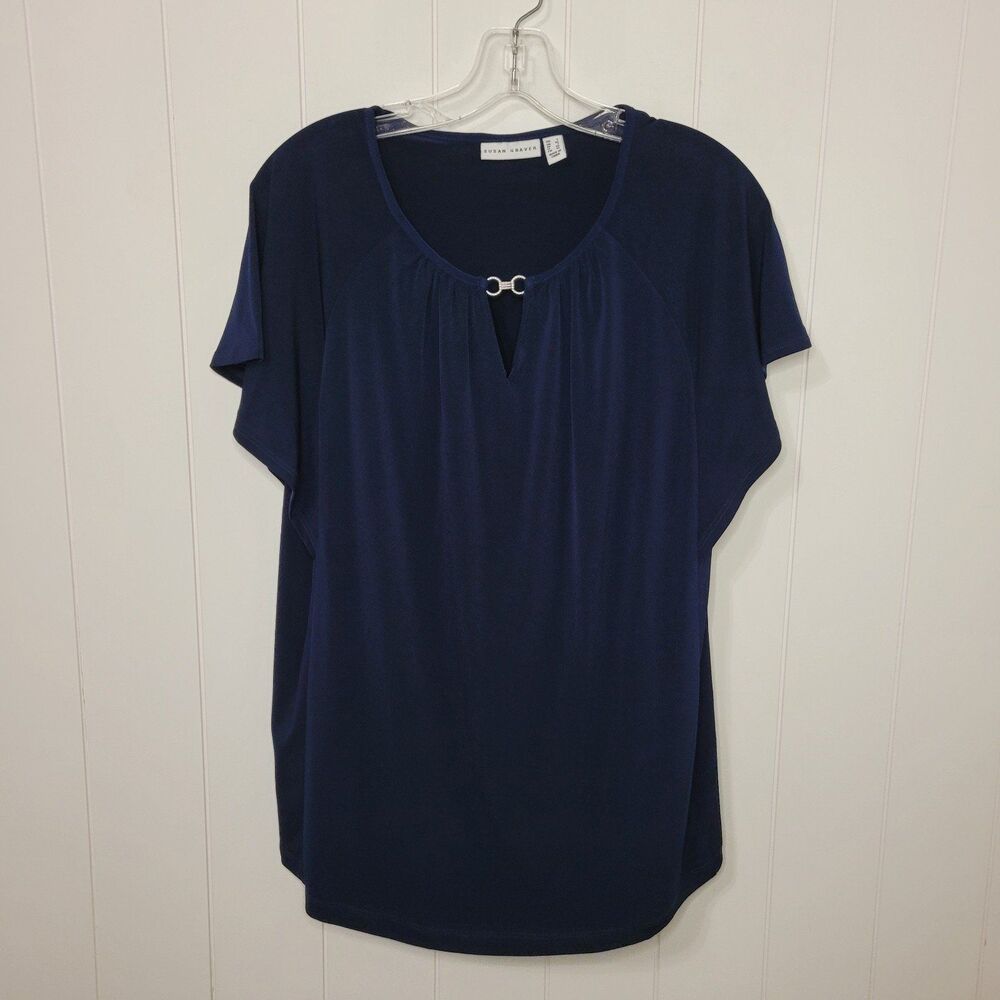 Susan Graver Womens Top Size Large Blue Short Sleeve Stretchy